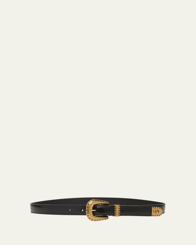 V-Logo Brushed Leather Belt